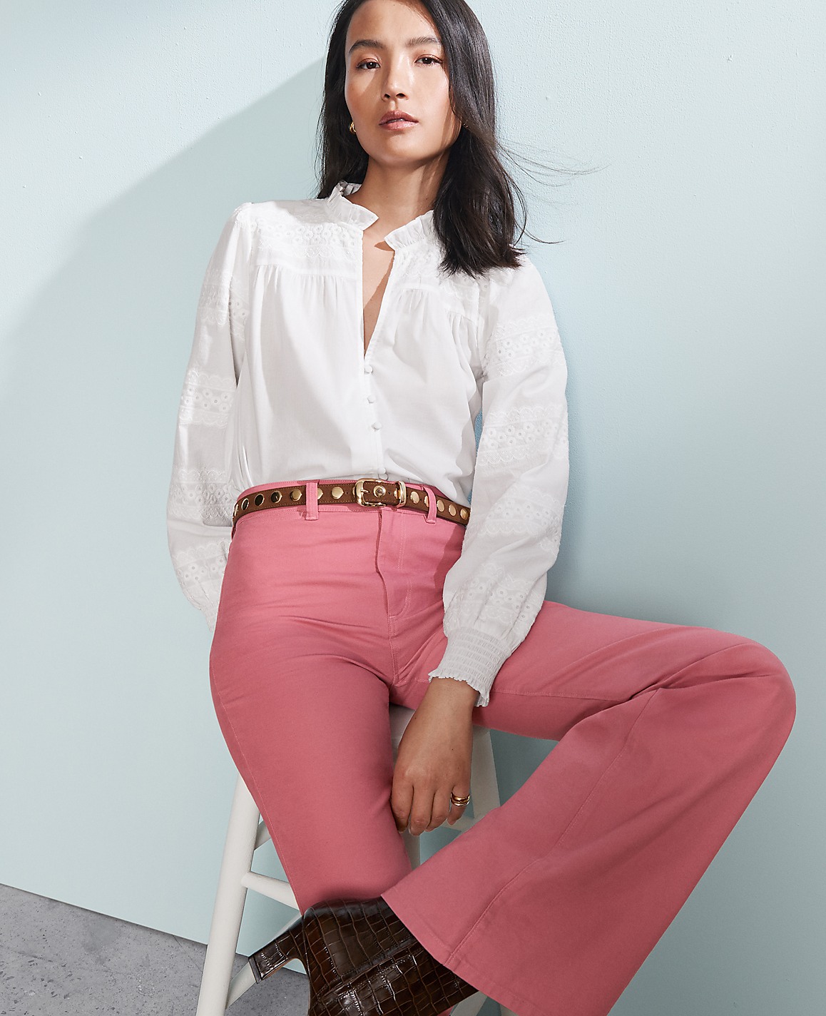 Petite Weekend Lace Trim Blouse