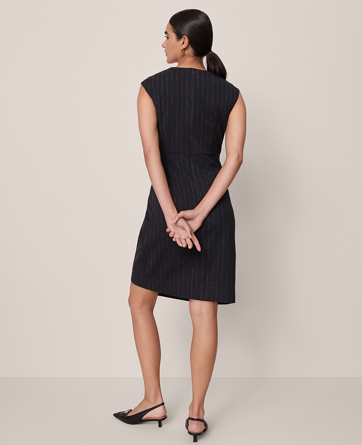 Petite Wrap Effect Sheath in Pinstripe