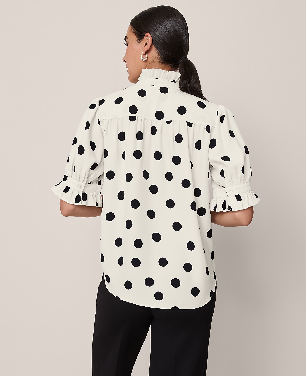 Dotted Ruffle Collar Shirt