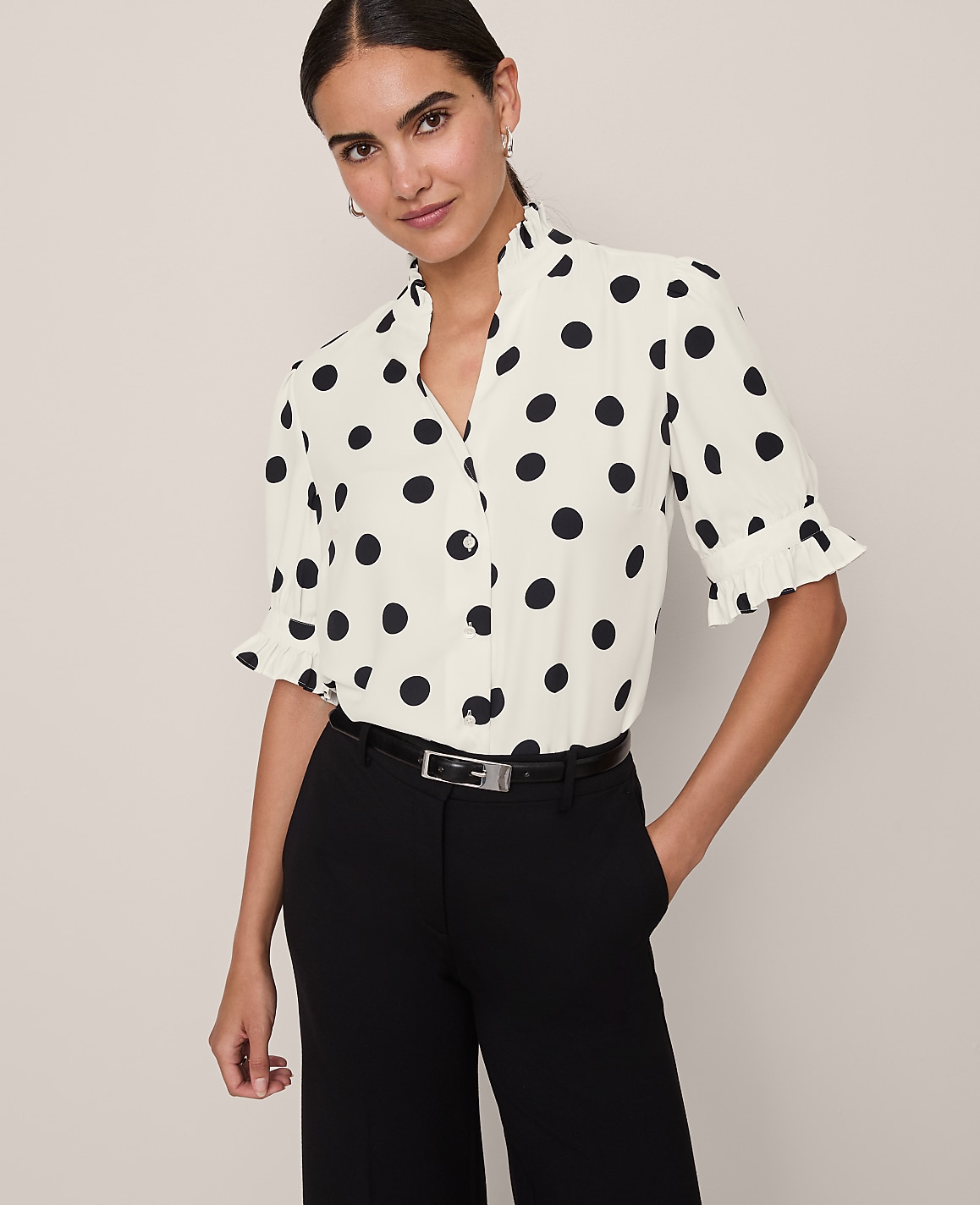 Dotted Ruffle Collar Shirt