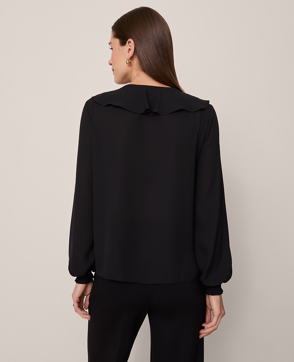 Petite Tie Neck Ruffle Blouse