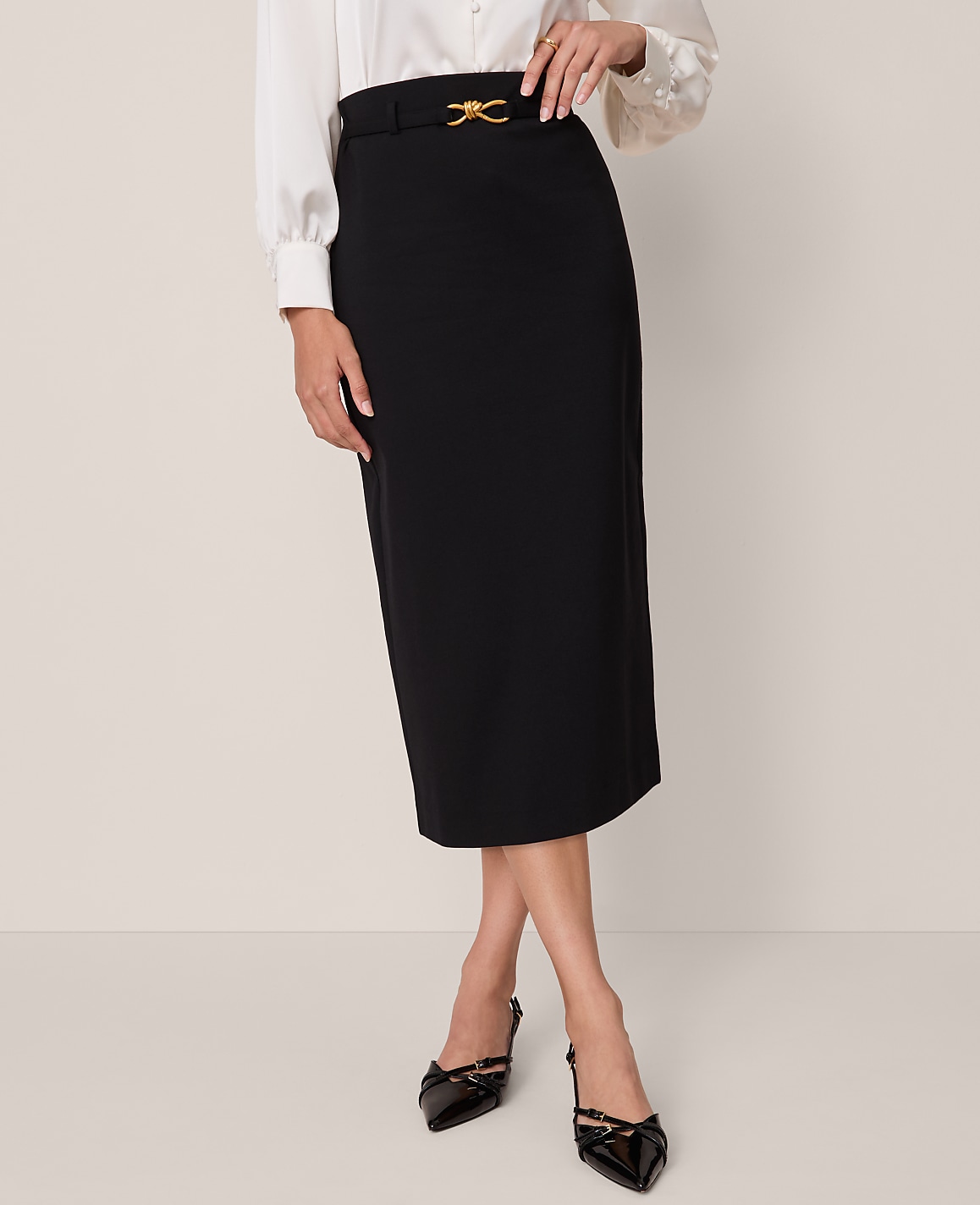 Belted Pencil Skirt in Ponte