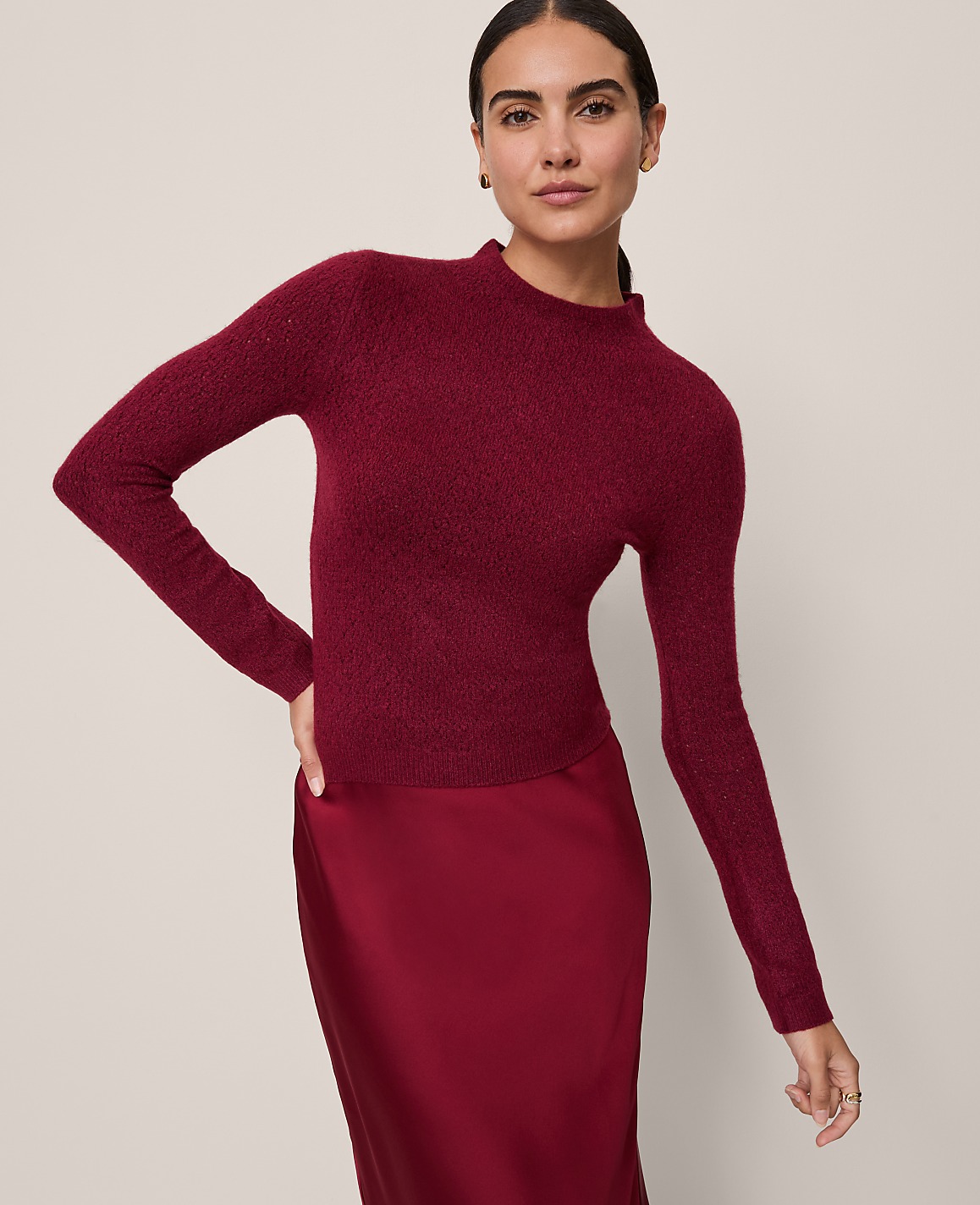 Petite Pointelle Mock Neck Sweater
