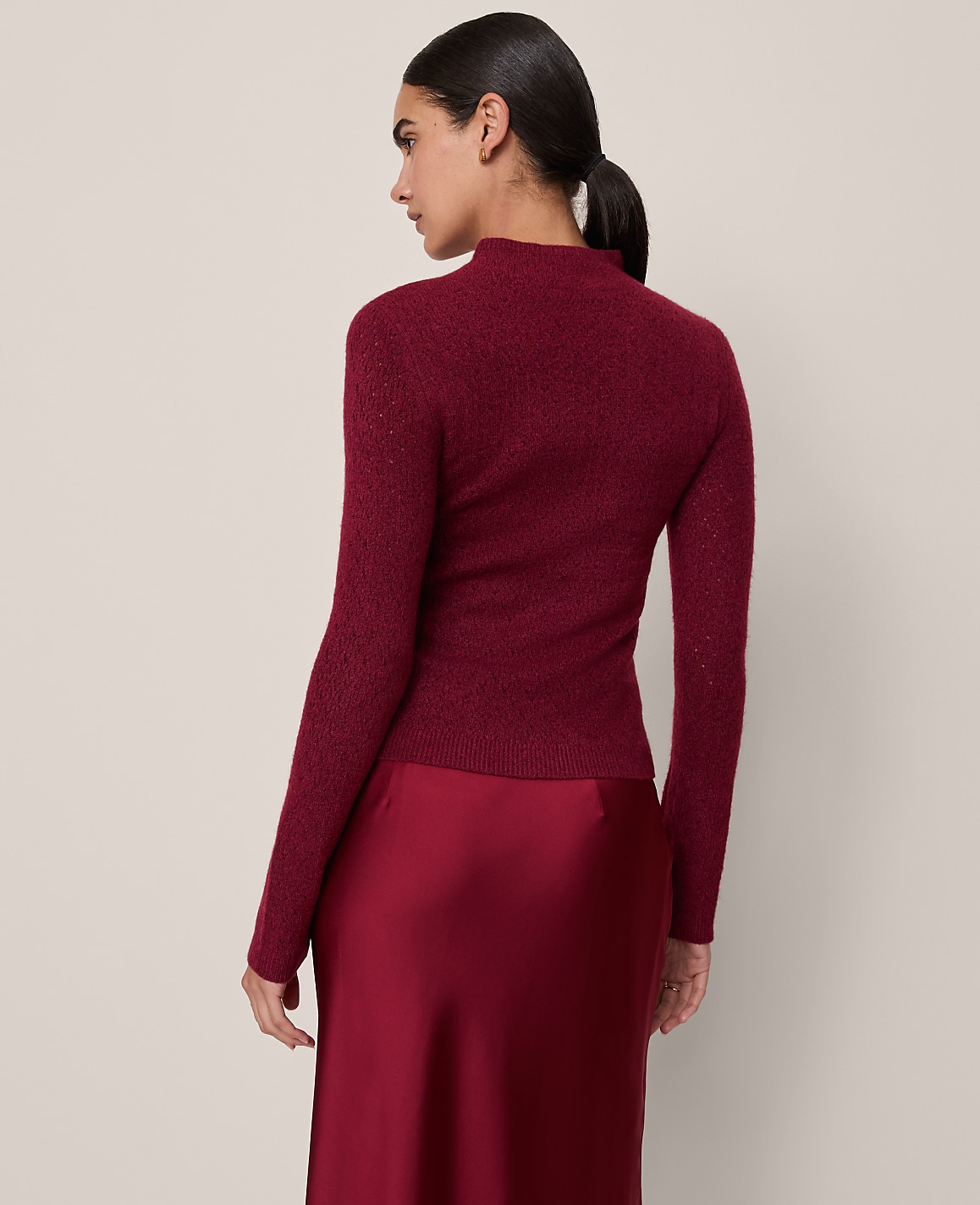 Petite Pointelle Mock Neck Sweater
