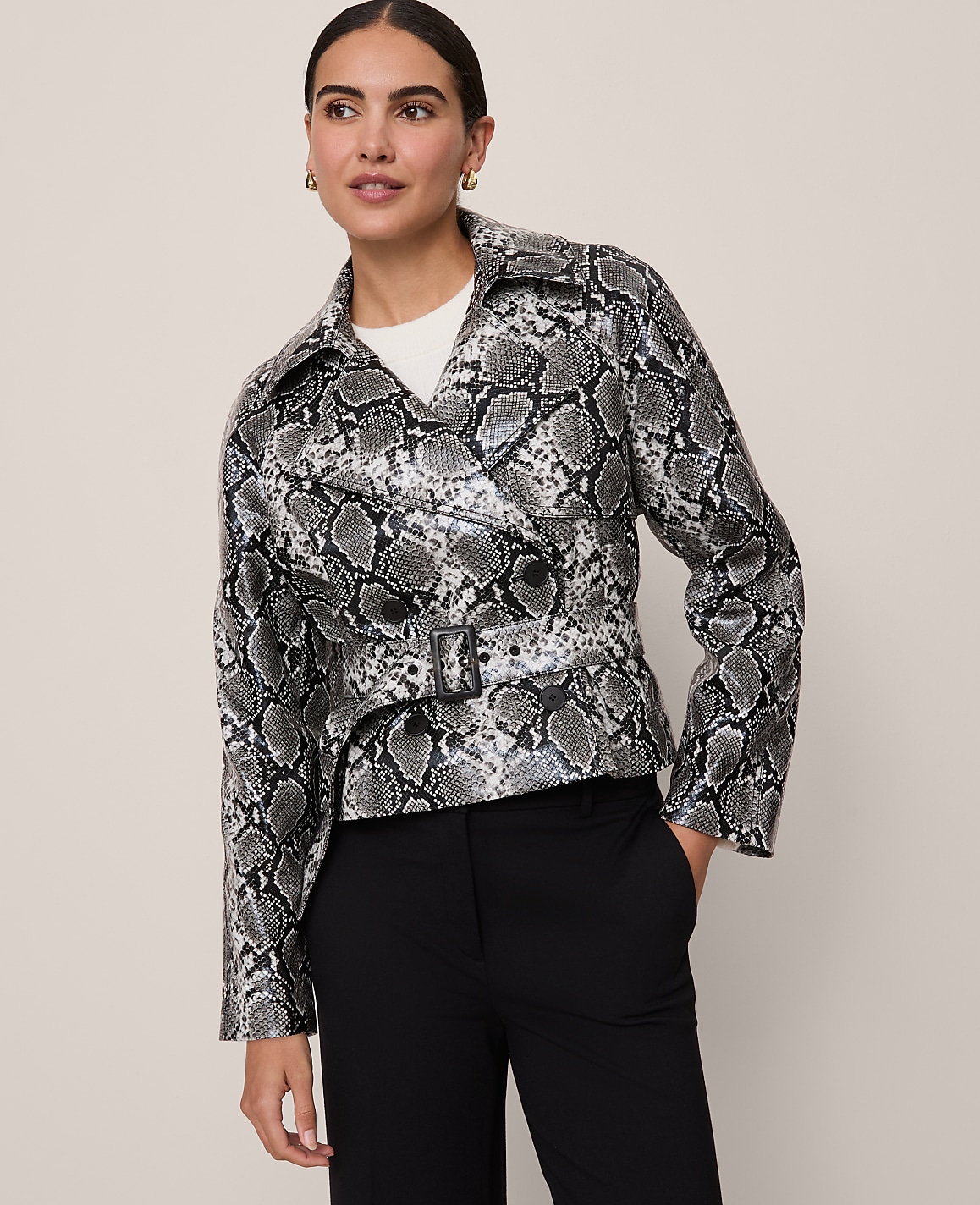 Snake Print Belted Trench Coat