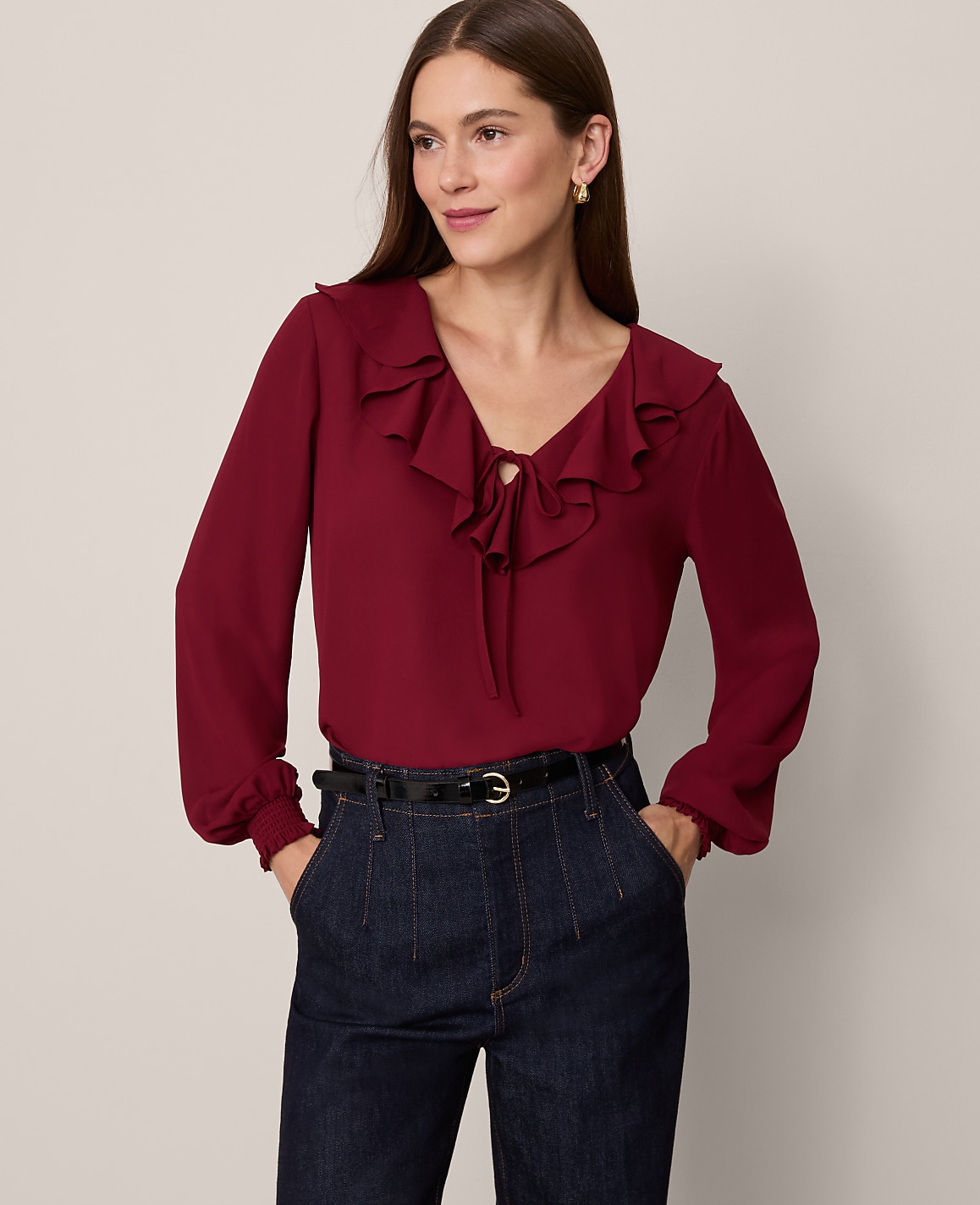 Tie Neck Ruffle Blouse