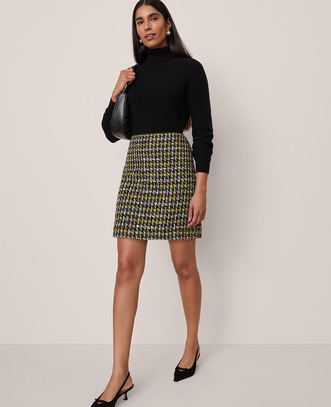 Petite Houndstooth Tweed Skirt