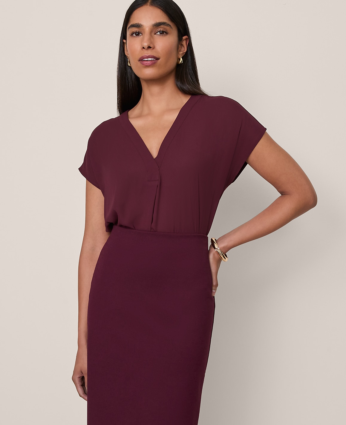 Mixed Media Pleat Front Top