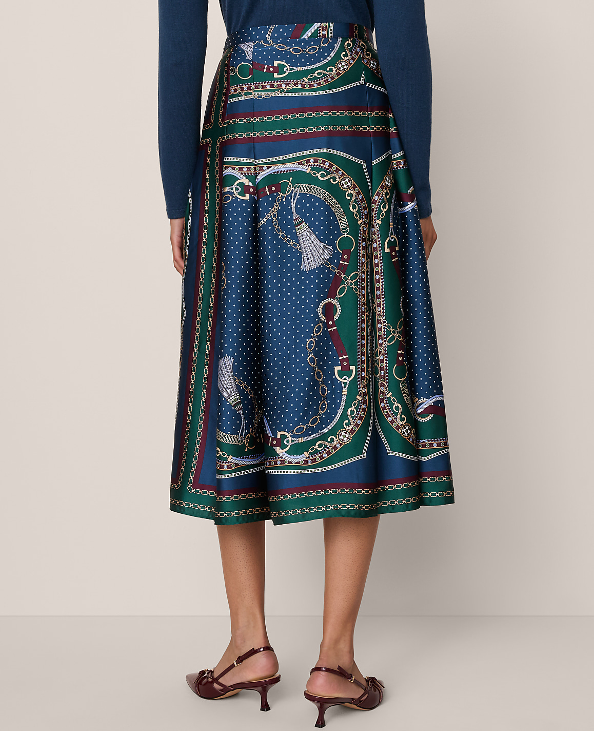 Chain Link Satin Wrap Midi Skirt