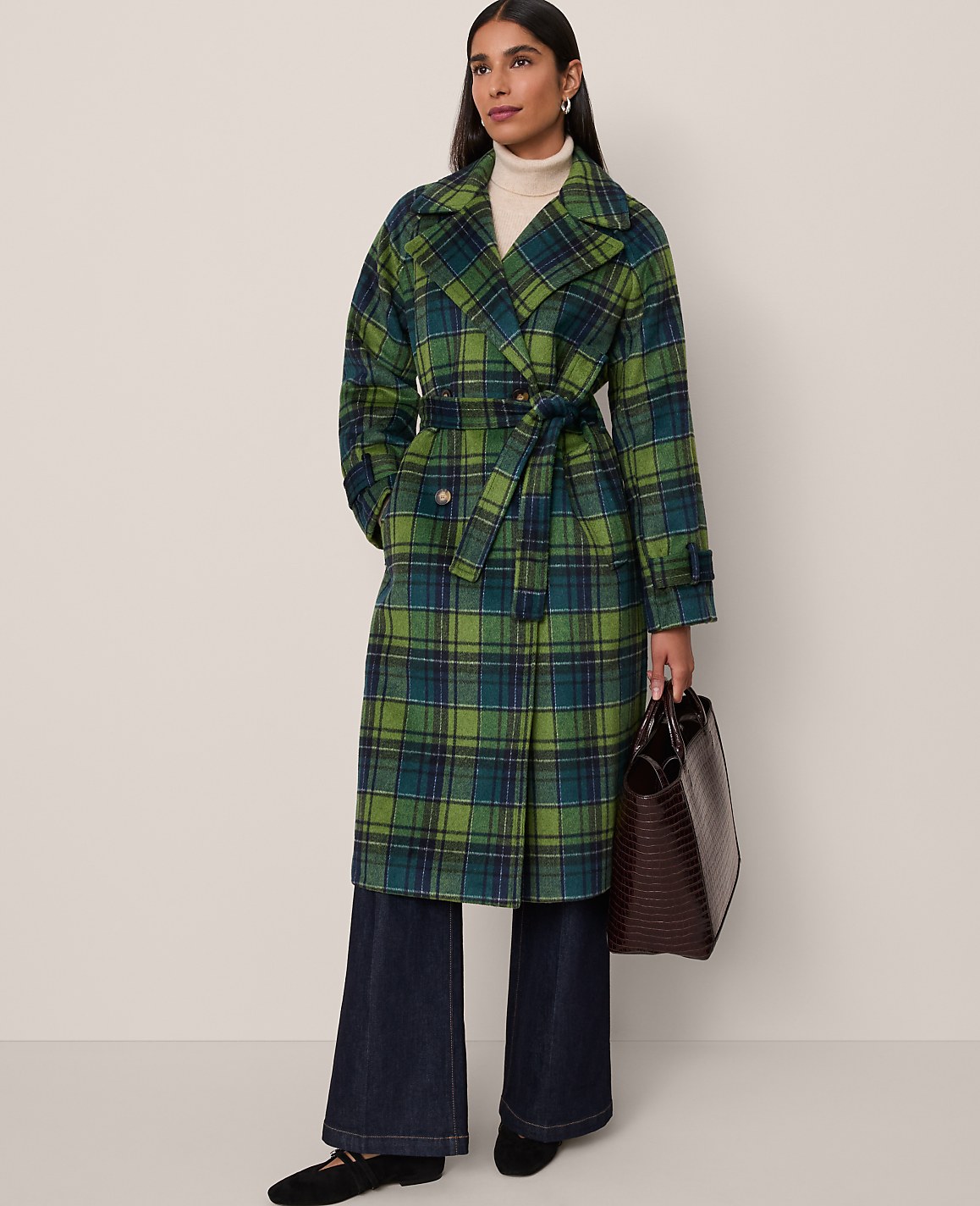 Petite Plaid Trench Coat