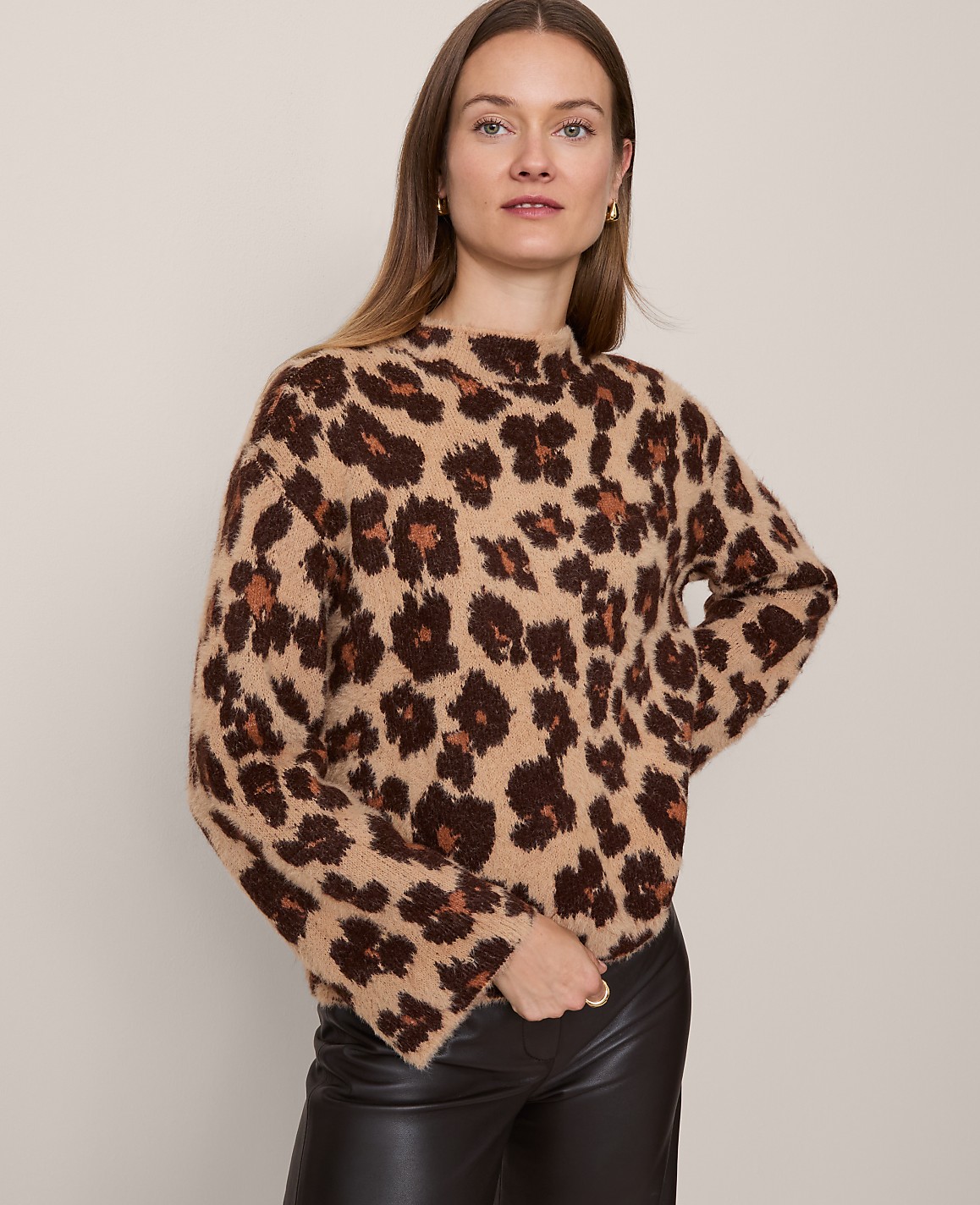 Animal Print Mock Neck Sweater