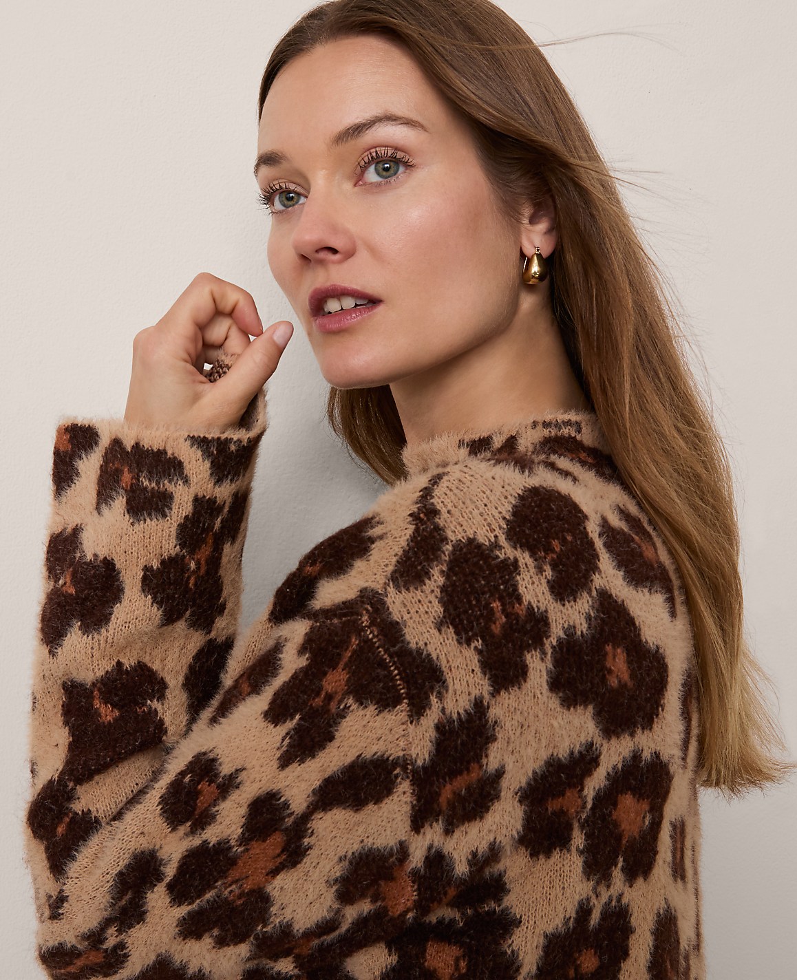 Animal Print Mock Neck Sweater