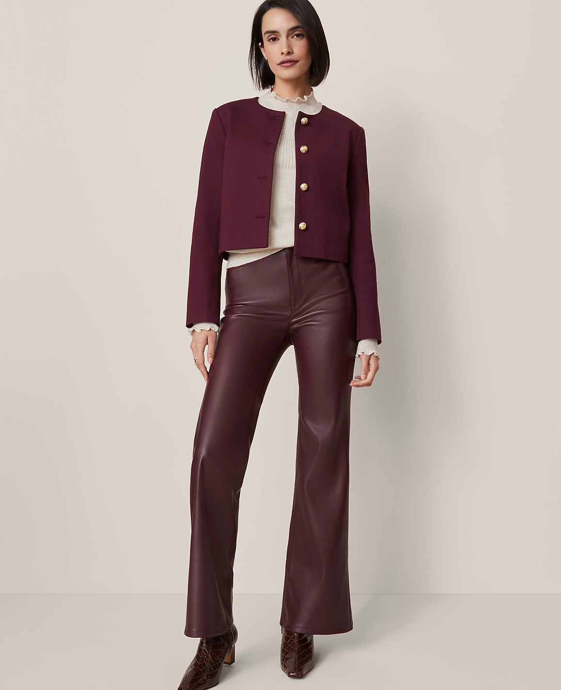 The Petite Faux Leather Flare Pant