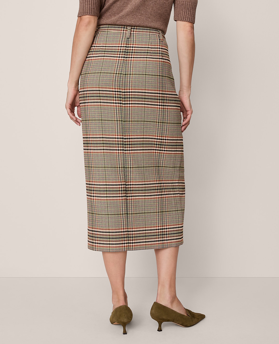 The Petite Trouser Column Midi Skirt in Plaid
