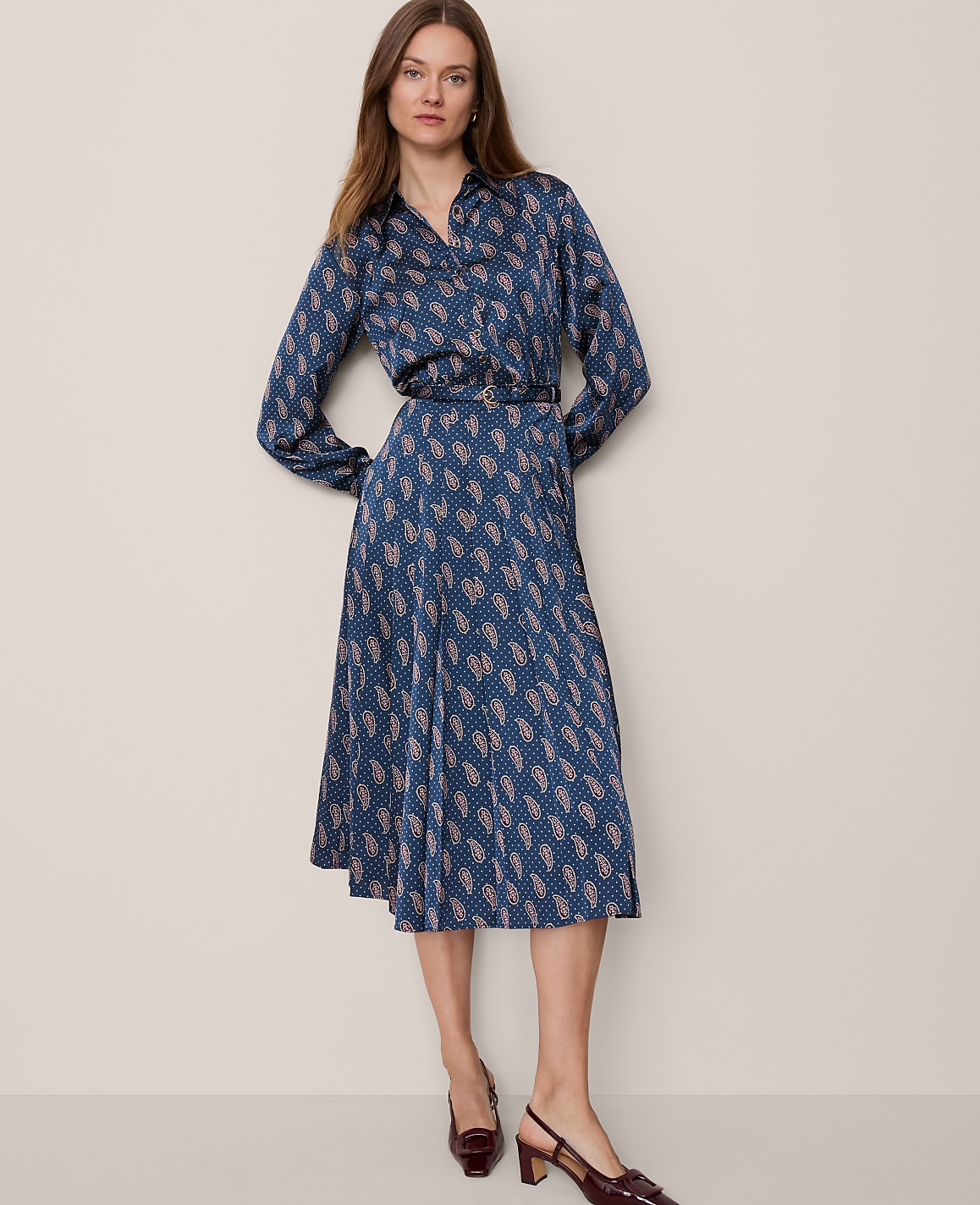 Petite Paisley Pleated Flare Midi Dress