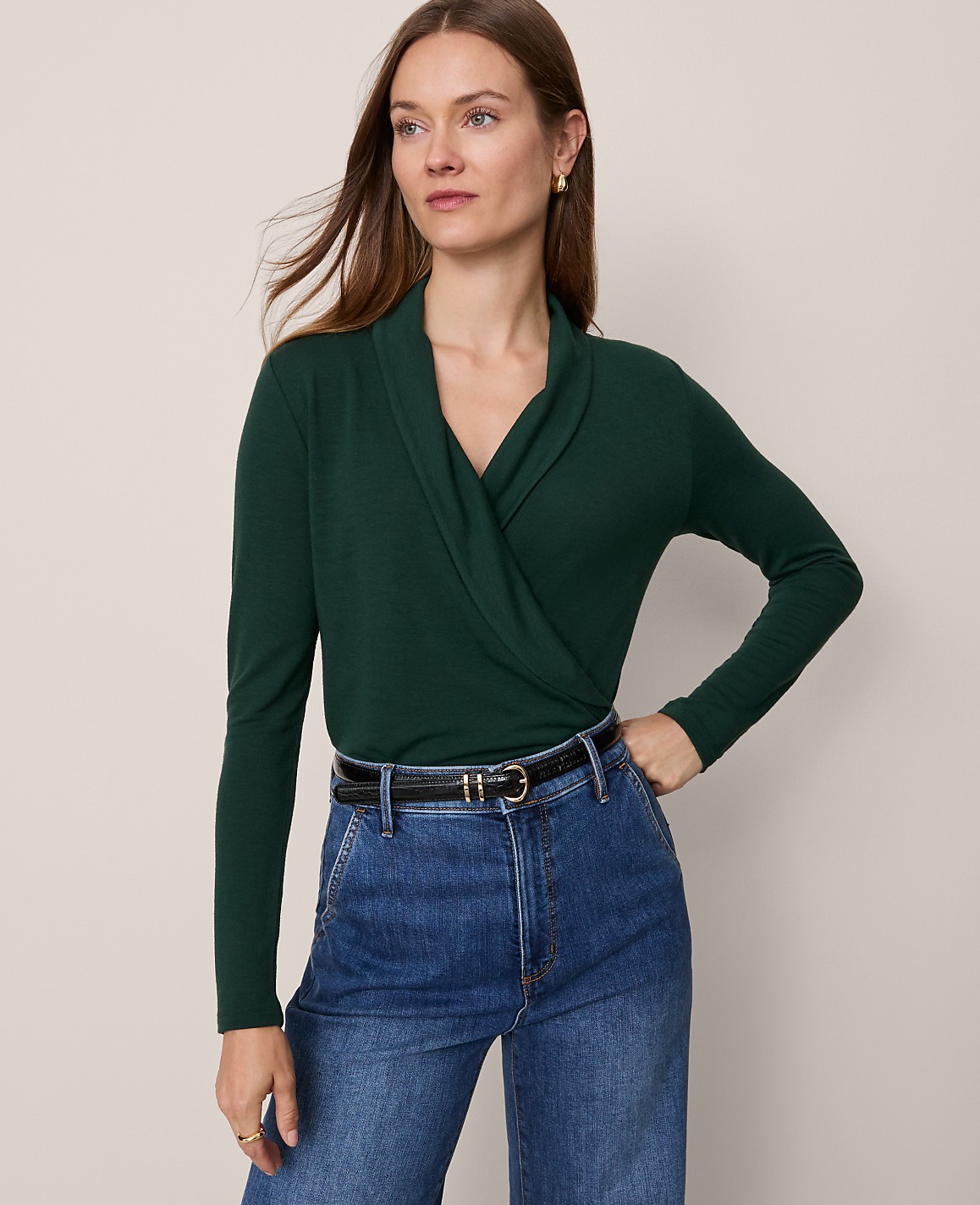Petite Shawl Collar Wrap Top