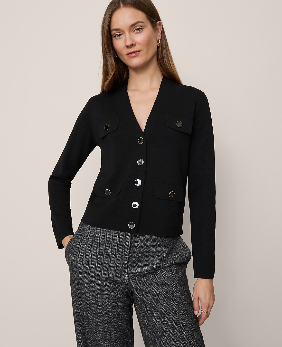 Petite V-Neck Sweater Jacket