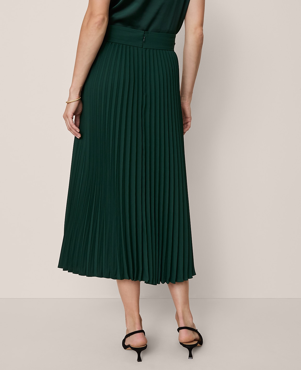 Horsebit Pleated Midi Skirt