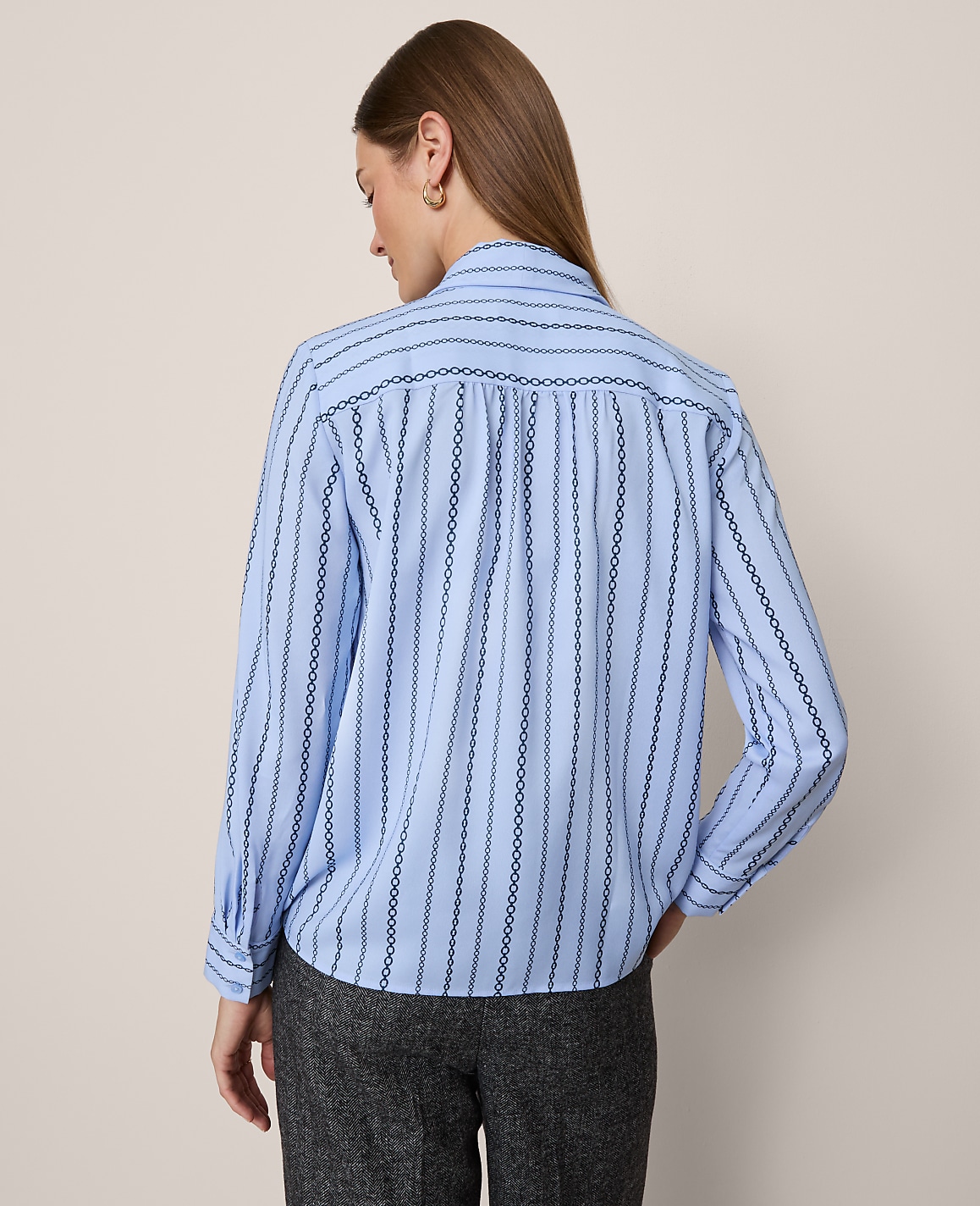 Chain Link Print Satin Bow Blouse