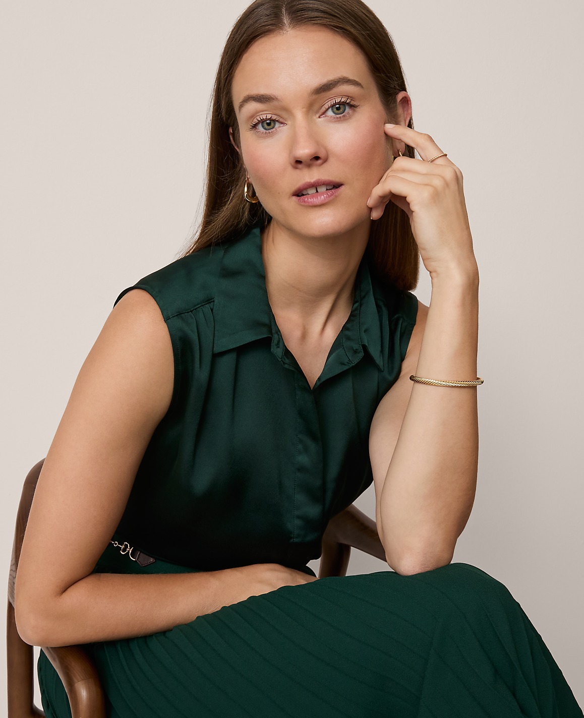 Shirred Yoke Sleeveless Shirt