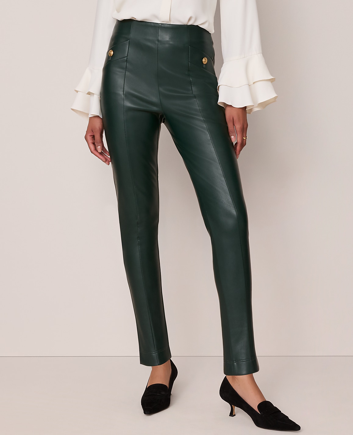 The Petite Seamed Button Legging in Faux Leather