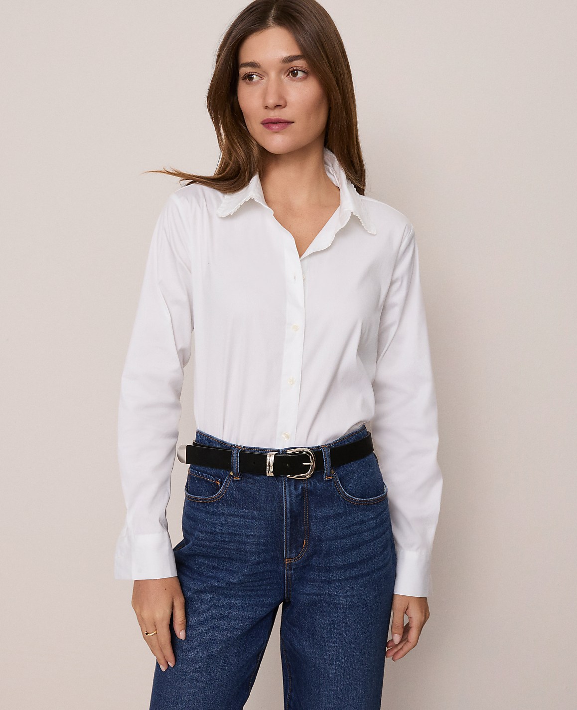 Petite Weekend Ruffle Collar Modern Shirt
