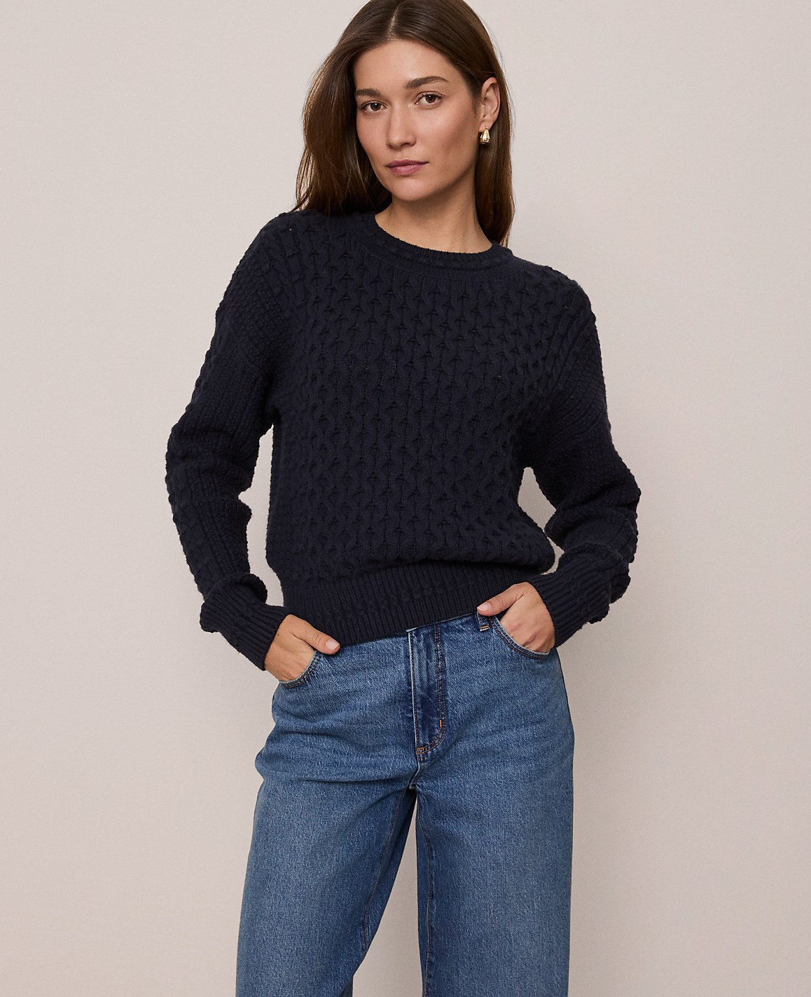 Weekend Popcorn-Stitch Cable Sweater