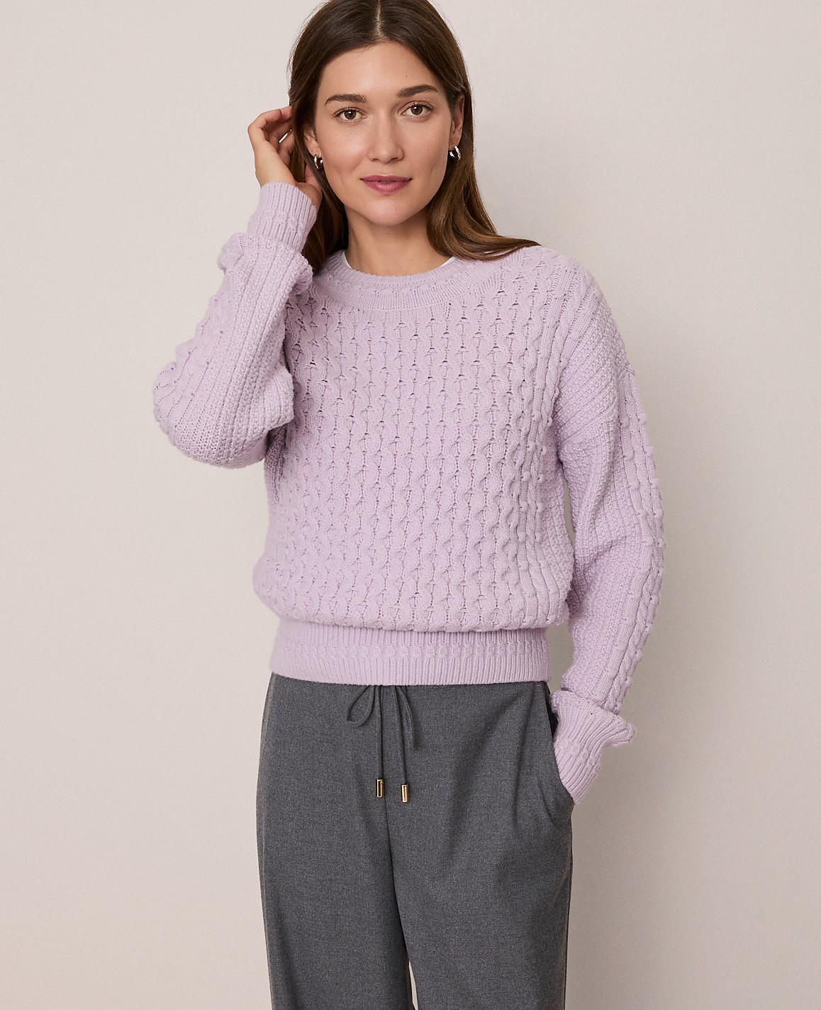 Weekend Popcorn-Stitch Cable Sweater