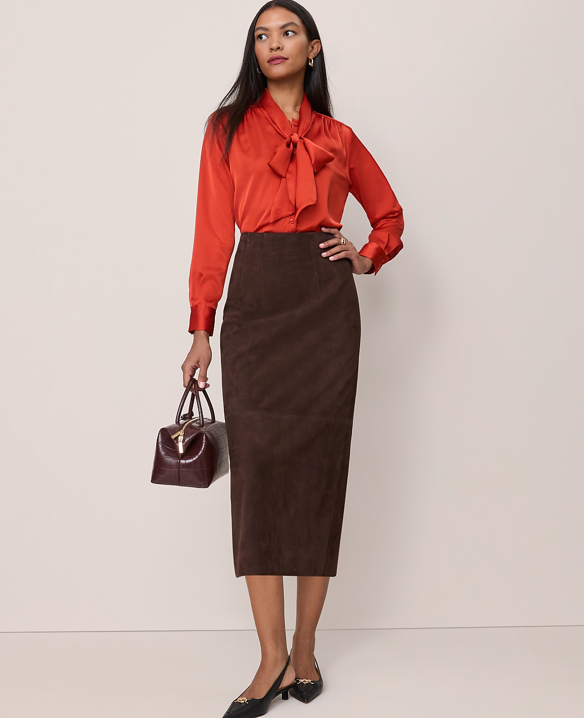 Petite Satin Bow Blouse