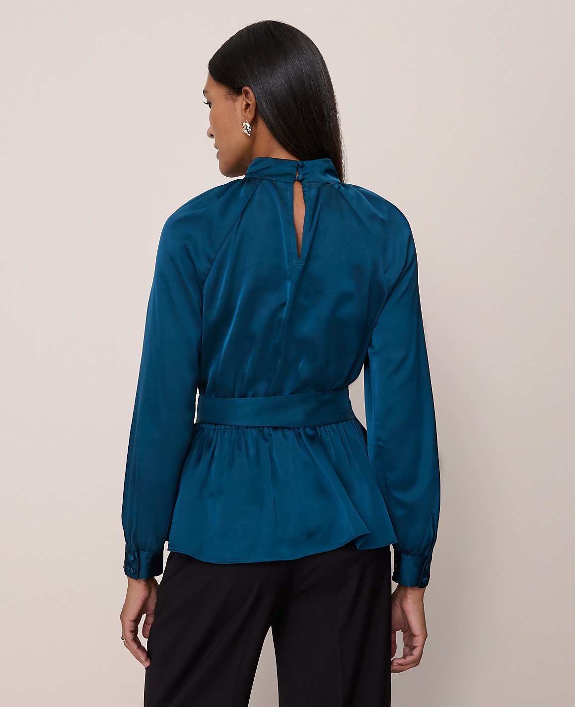 Petite Satin Tie Waist Blouse