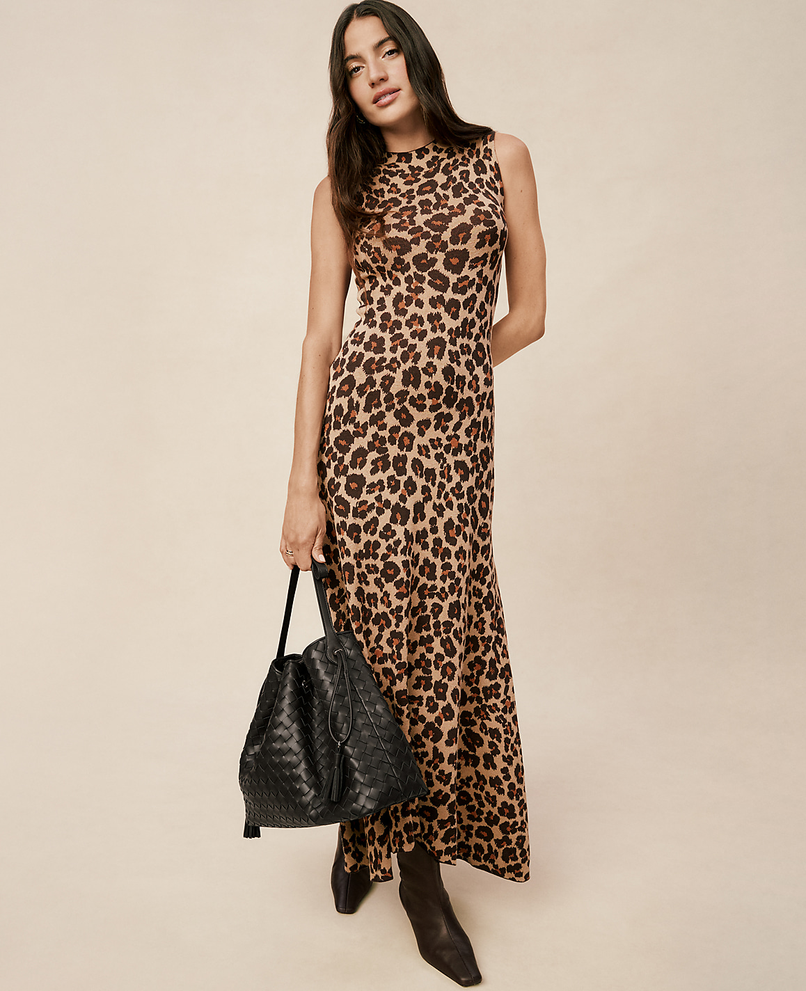Animal Print Mock Neck Sweater Dress
