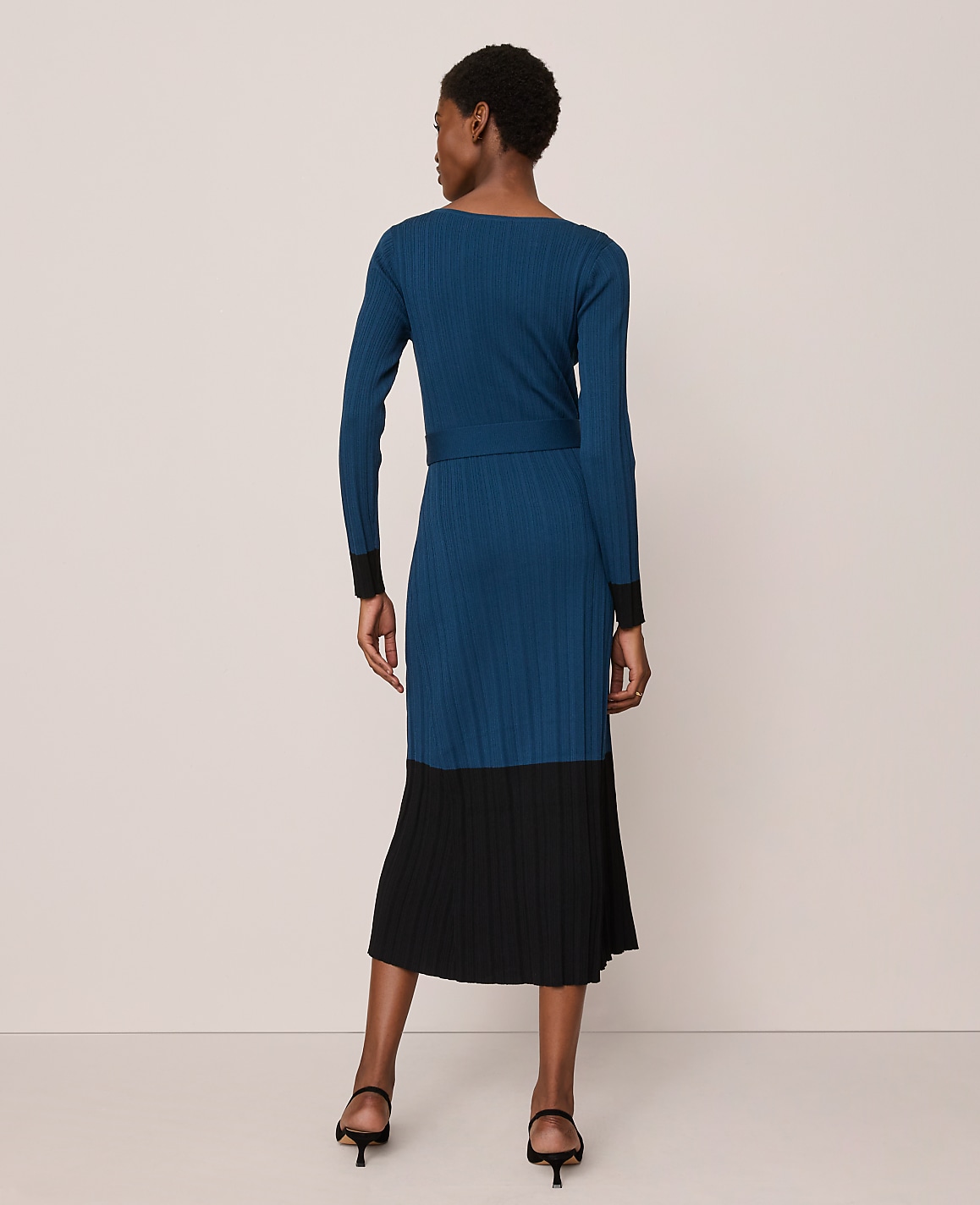 Petite Color Block Ribbed Sweater Dress