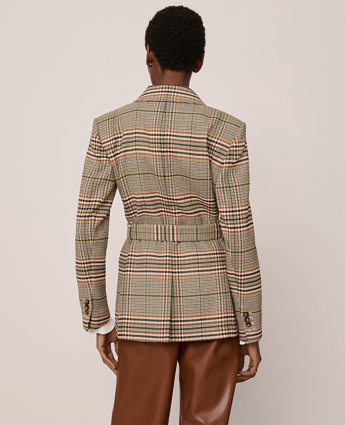 The Petite Fitted Belted Blazer in Plaid
