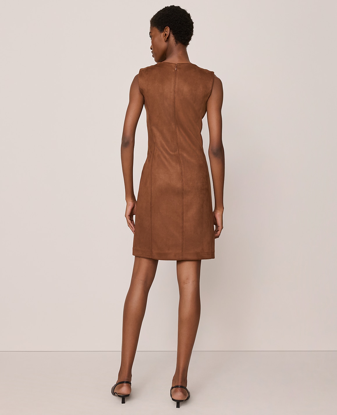 Faux Suede Seamed Sheath Dress