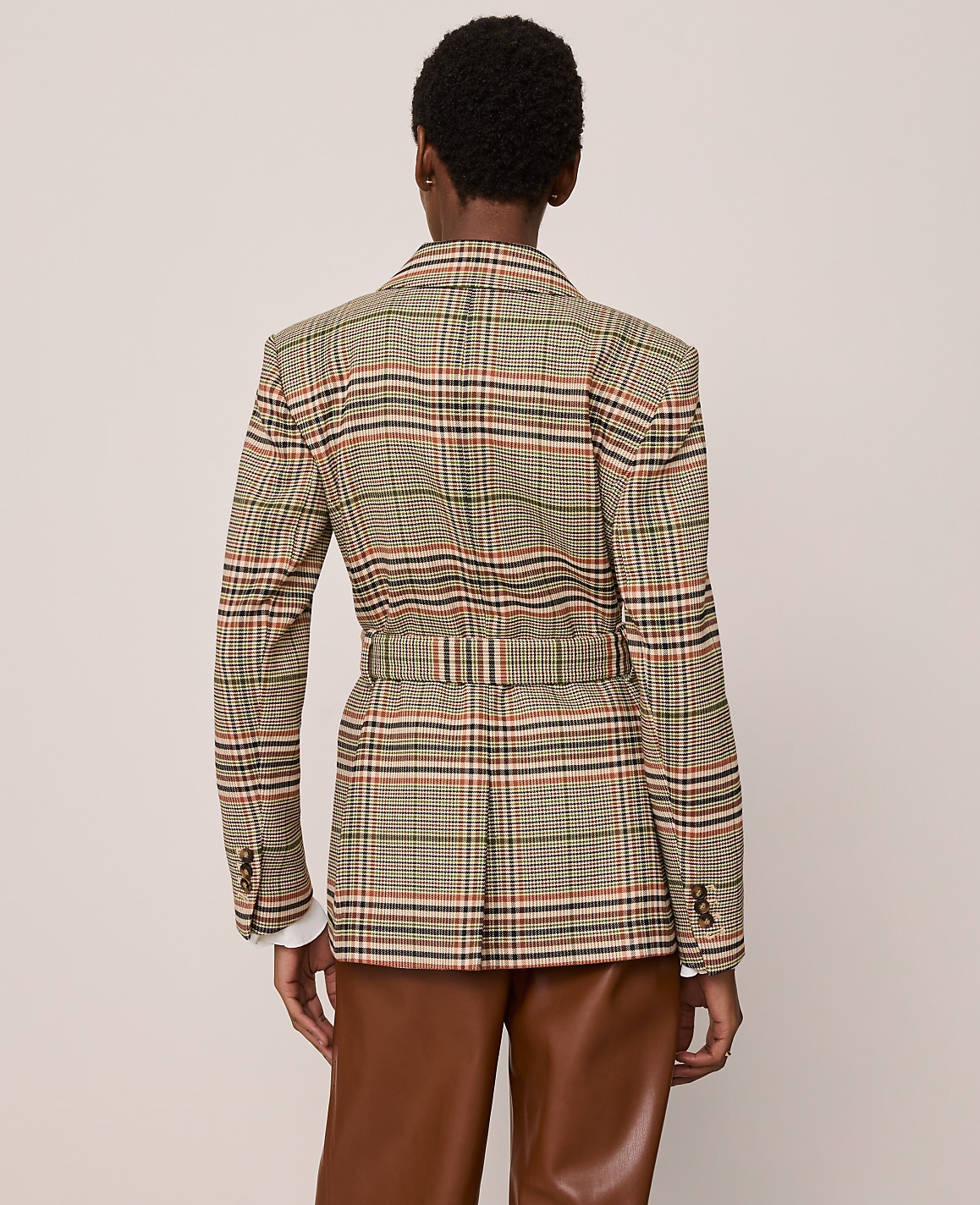 The Fitted Belted Blazer in Plaid
