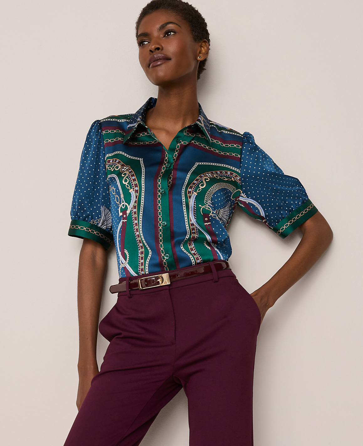 Chain Link Print Satin Blouse