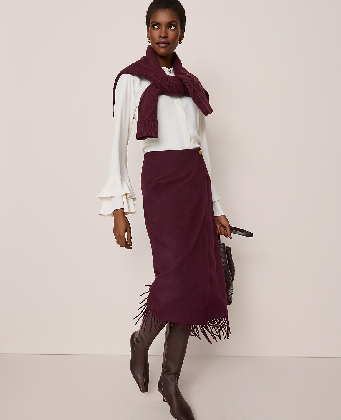Fringe Midi Wrap Skirt