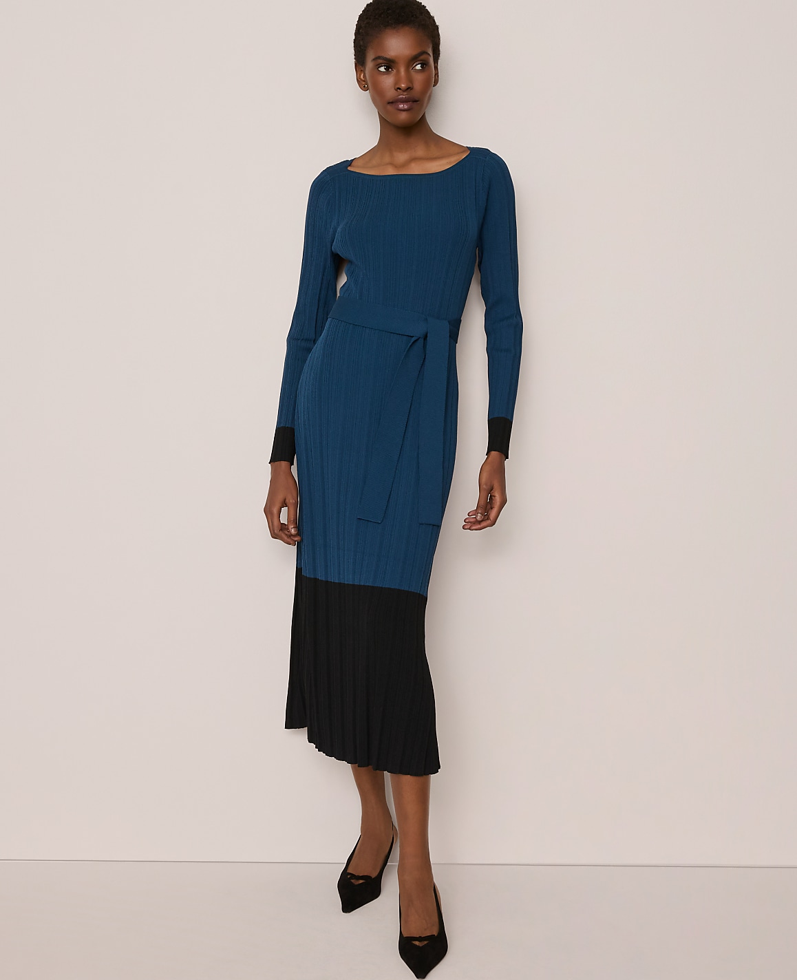 Color Block Ribbed Sweater Dress