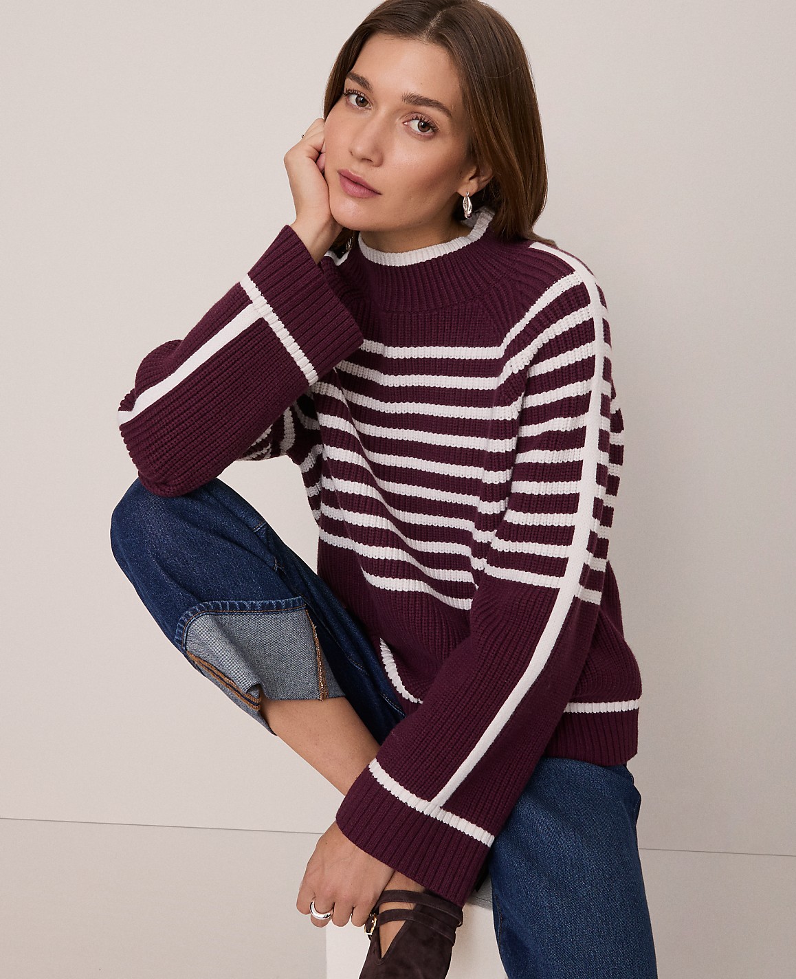 Weekend Striped Mock Neck Sweater