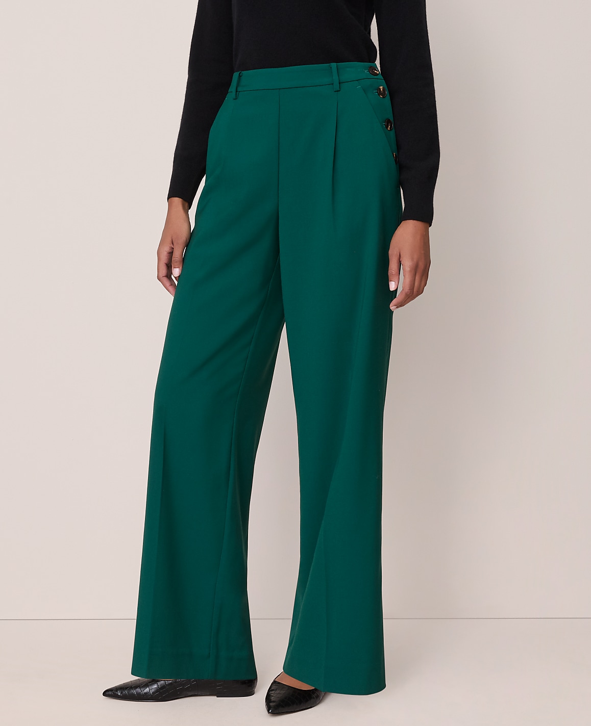 The Petite Side Button Wide-Leg Pant