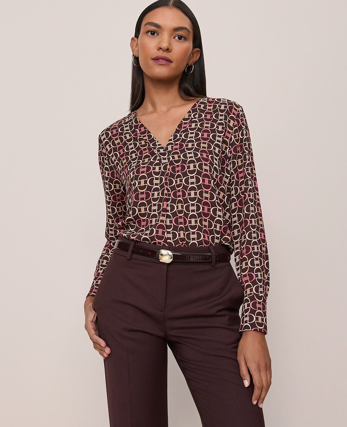 Chain Link Mixed Media Pleat Front Top