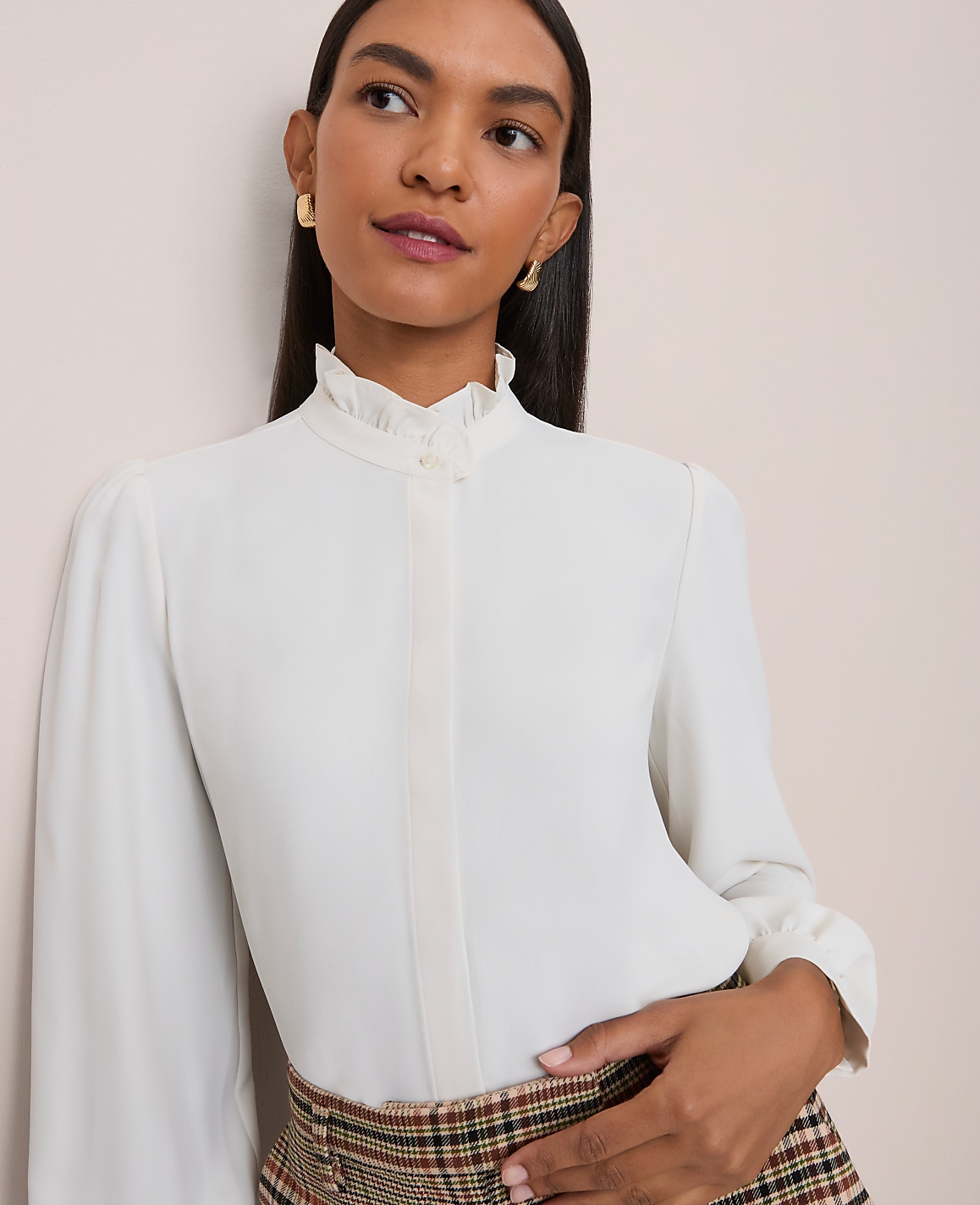 Ruffle Neck Satin Blouse