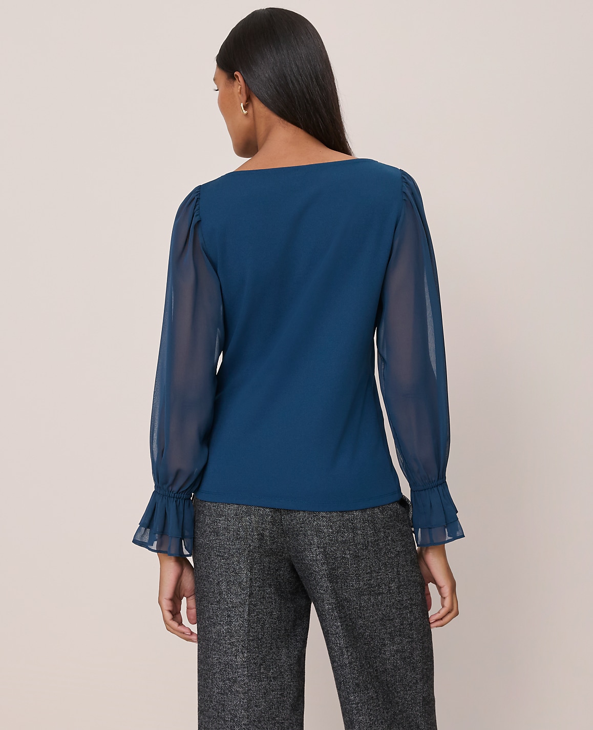 Mixed Media Pleated Sleeve Top