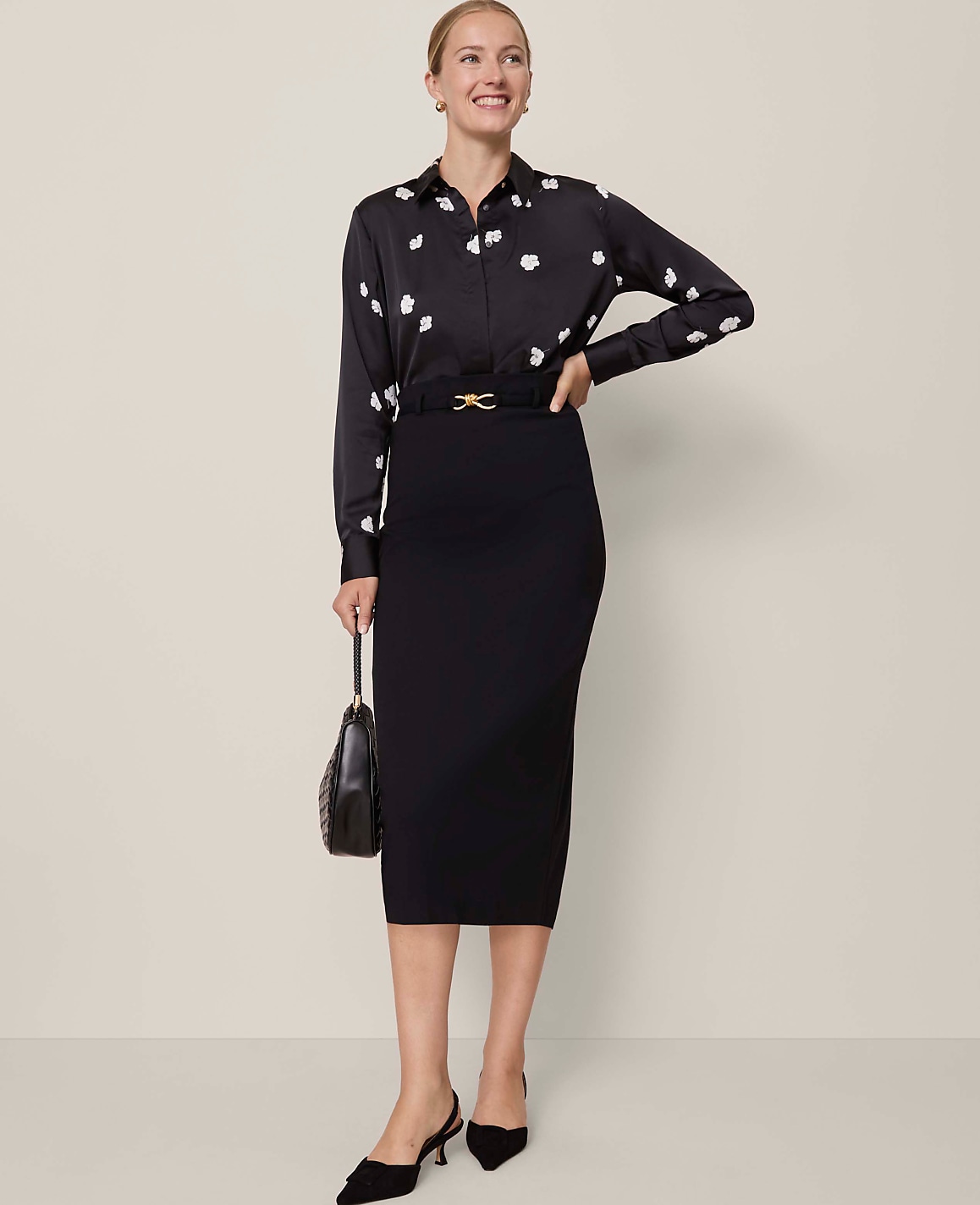 Petite Belted Pencil Skirt in Ponte