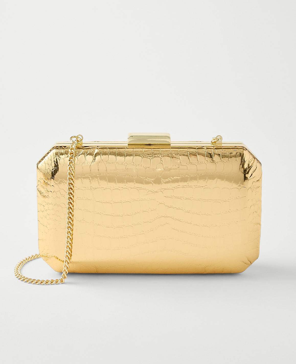 Beveled Metallic Croco Clutch