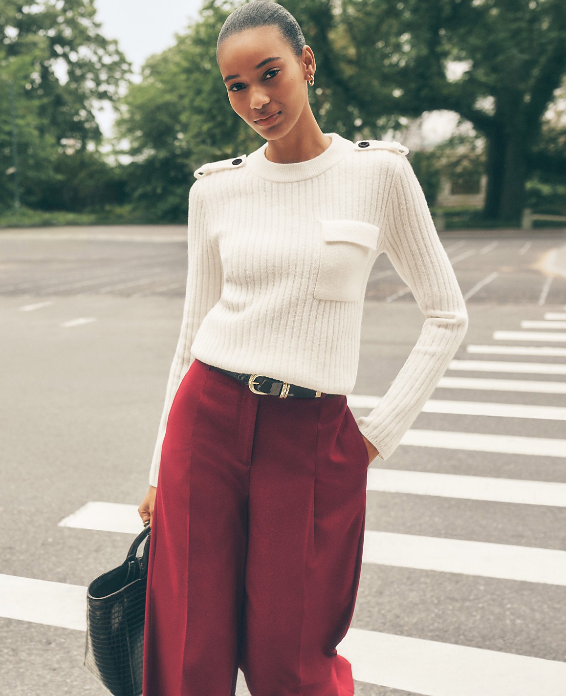 Petite Ribbed Pocket Sweater
