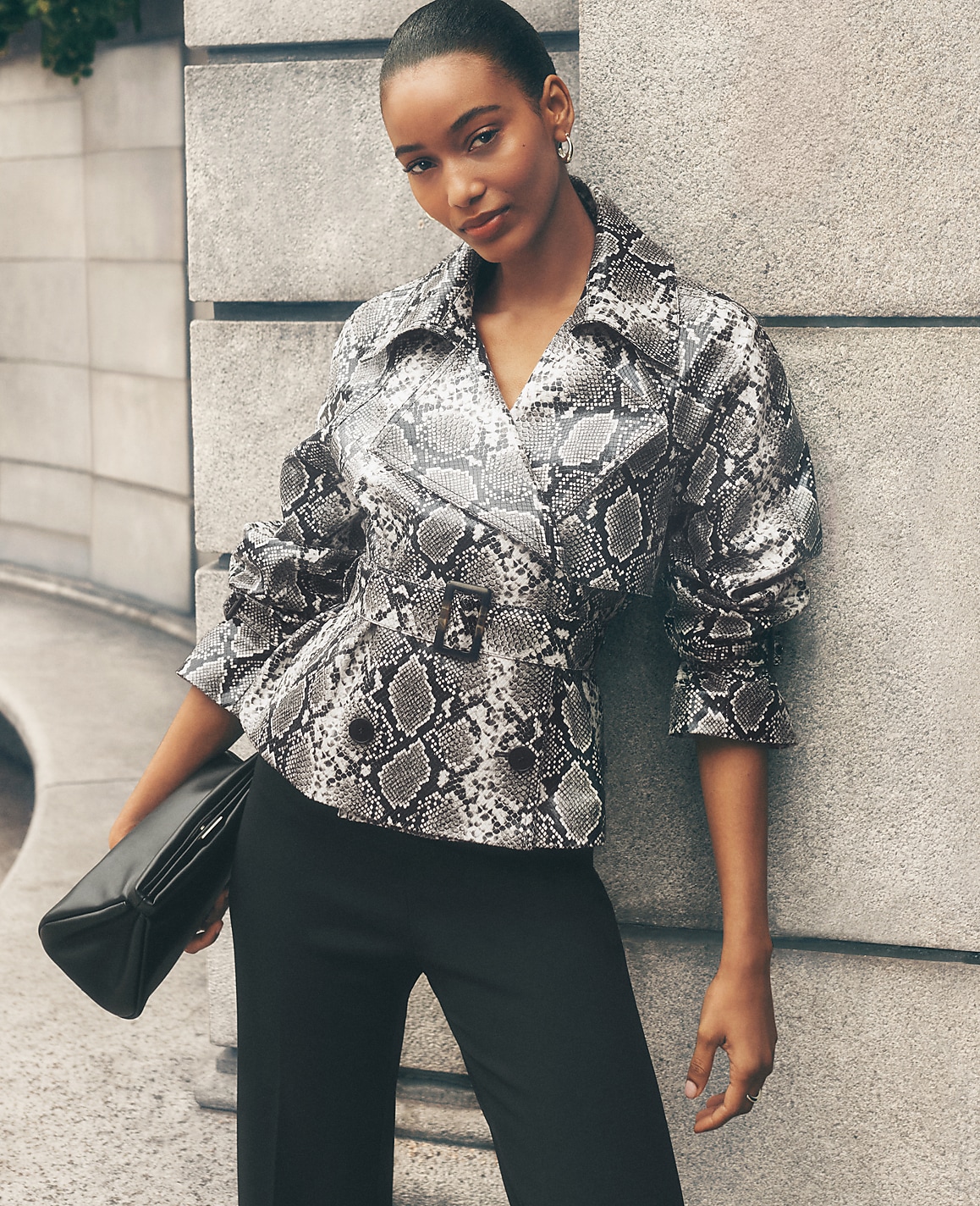 Snake Print Belted Trench Coat