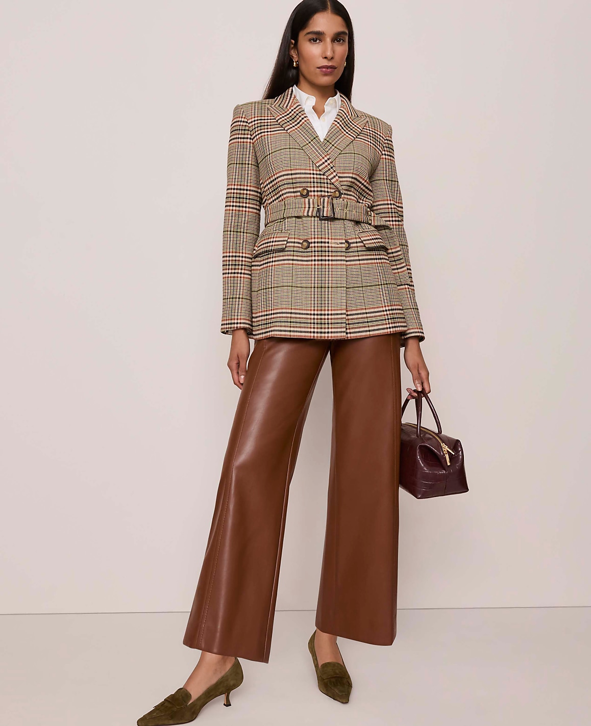 The Fitted Belted Blazer in Plaid