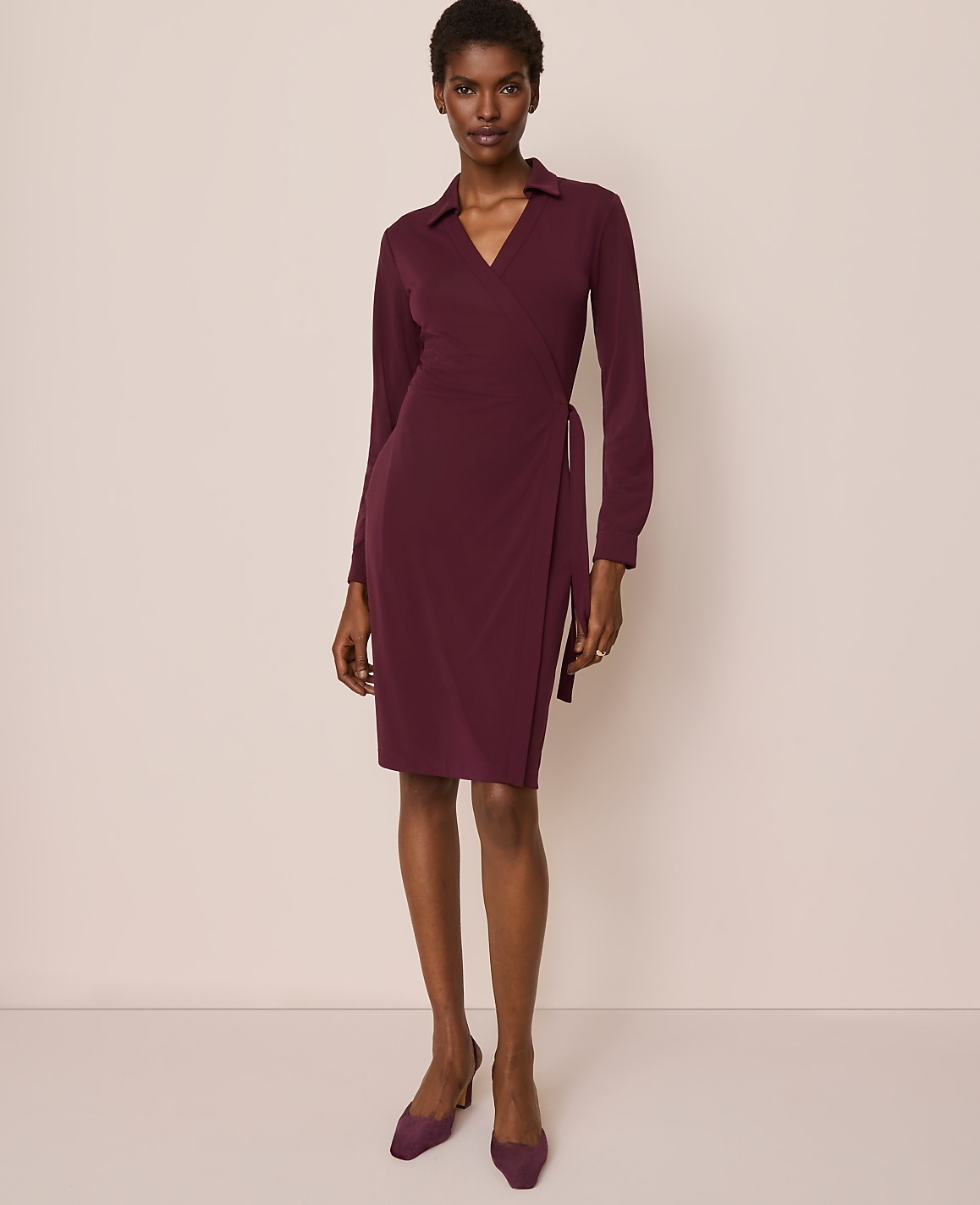 Collared Knit Wrap Dress