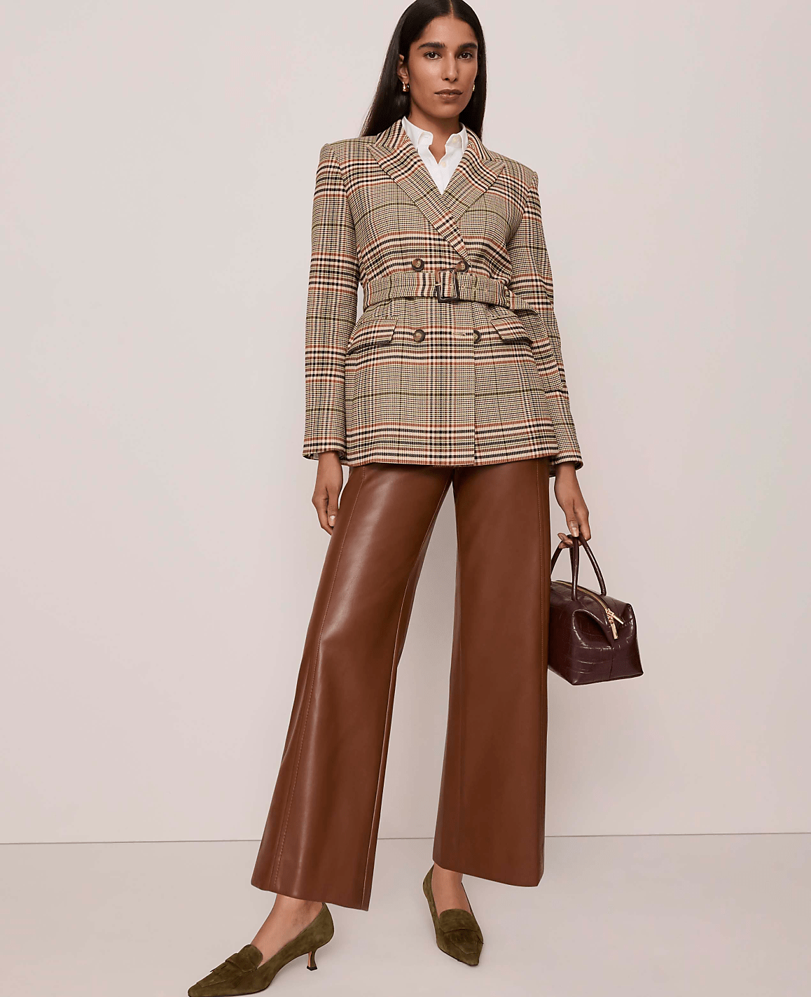 The Petite Fitted Belted Blazer in Plaid